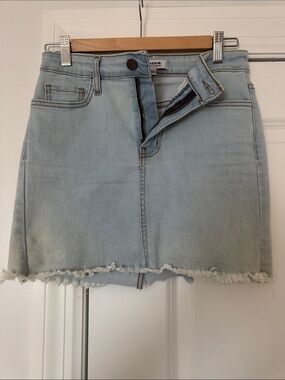 Light Wash Denim Mini Skirt with Frayed Hem